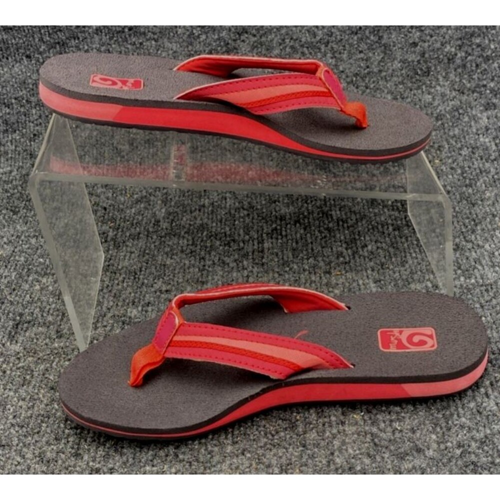 Teva Mush II Womens Size 5 Flip Flops Sandals Coral Pink Red Striped Thong 4195
